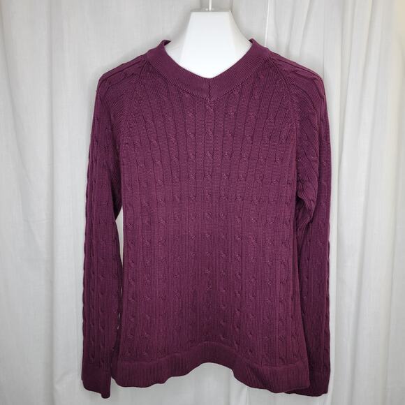 Cabela's Wine V-Neck Cable Knit 100% Cotton Sweater, L - Picture 1 of 8